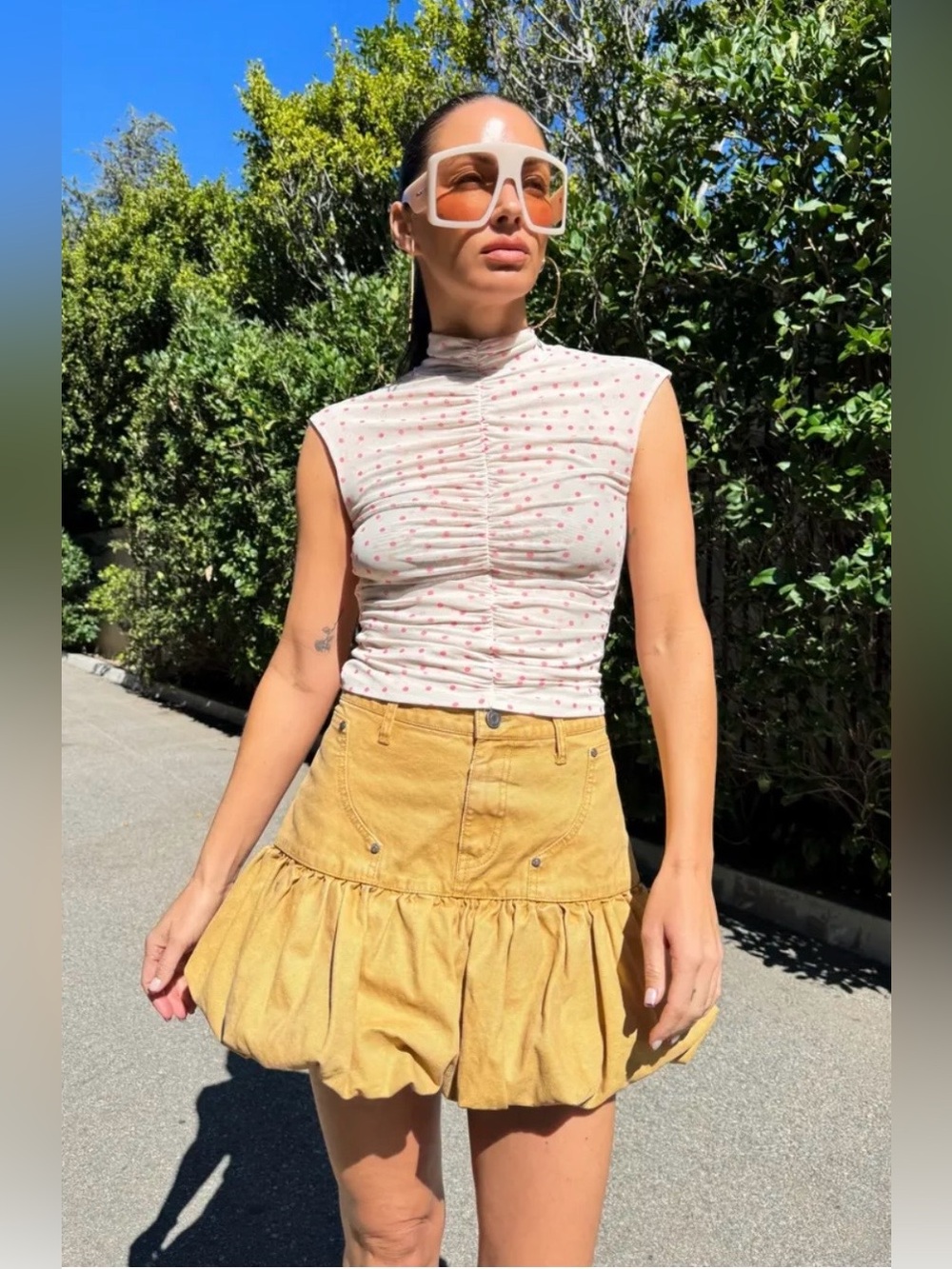 NWT AFRM Zell Bubble Woman’s Skirt .Color Khaki,Gold Sz.28 fabric denim